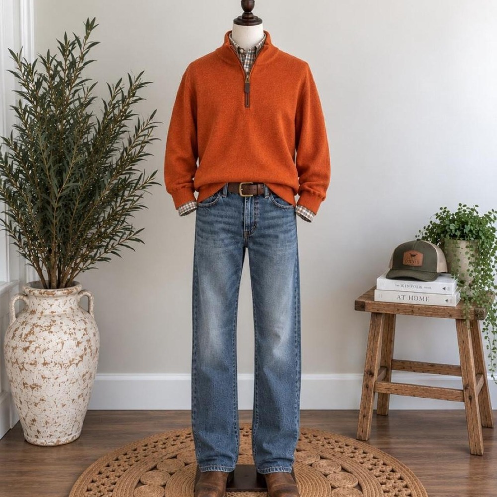 Orvis Burnt Orange 1/4 Zip Wool Sweater – Size XL